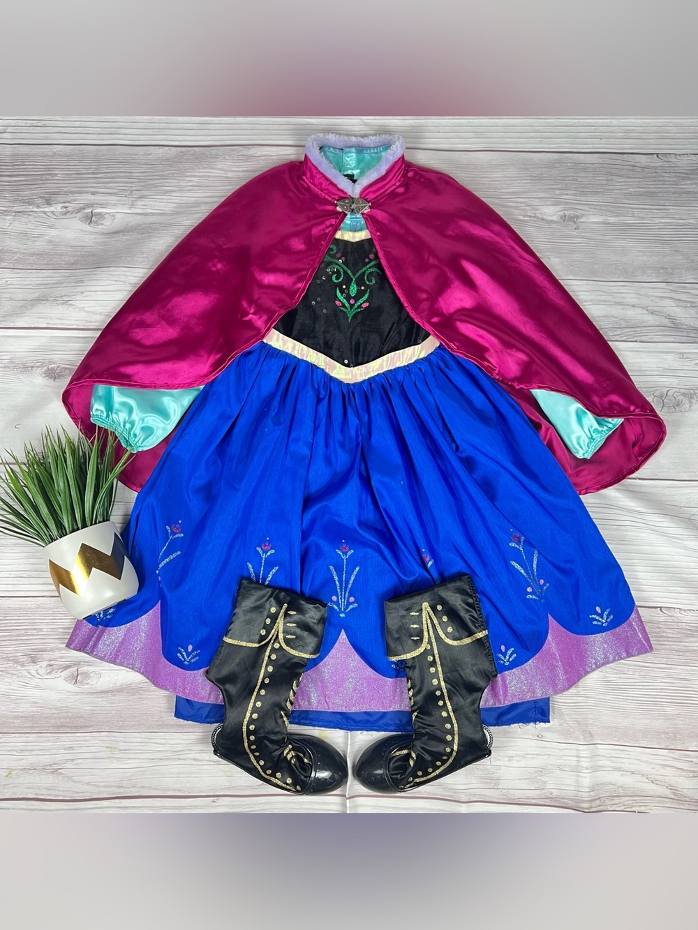 Disney Store Frozen Princess Anna Costume Dress Boots Set Girls Size 5/6
